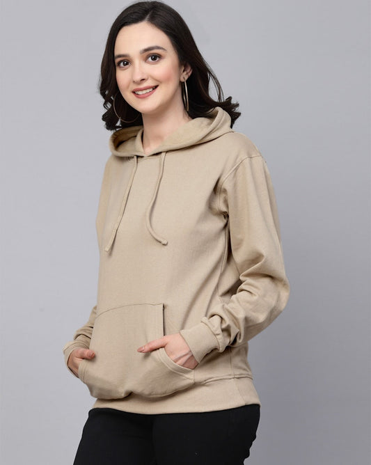 Beige Basic Kangaroo Hoodie for Women