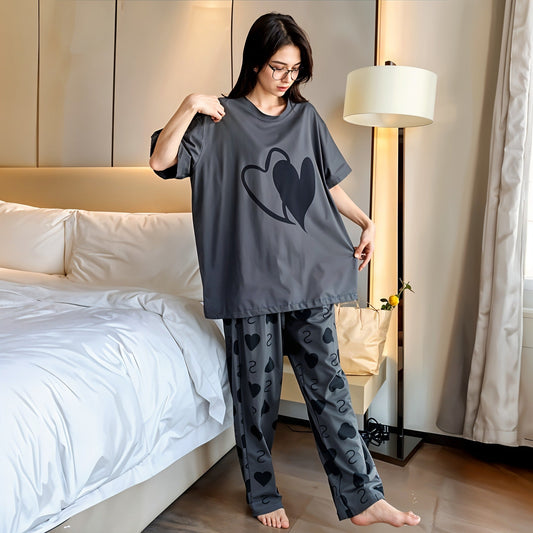 Double Heart printed Night Suit