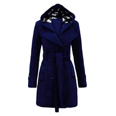 Navy Blue Women's Lace Trim Trench Coat Style Jacket