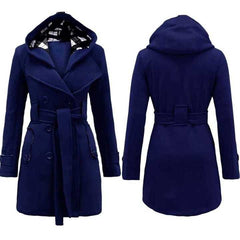 Navy Blue Women's Lace Trim Trench Coat Style Jacket