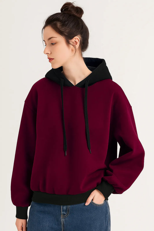 Maroon With Black Basic Kangaroo Hoodie
