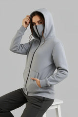 Grey Balaclava Ninja Zipper Hoodie Jacket