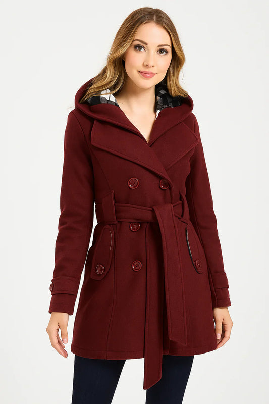 Maroon Women's Lace Trim Trench Coat Style Jacket