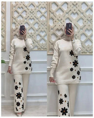 White Sunflower Printed Fleece Co-ord Set