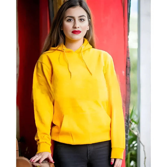 Yellow Basic Kangaroo Hoodie for Women
