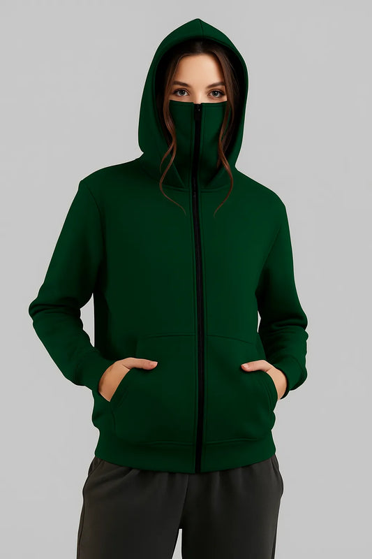 Green Balaclava Ninja Zipper Hoodie Jacket
