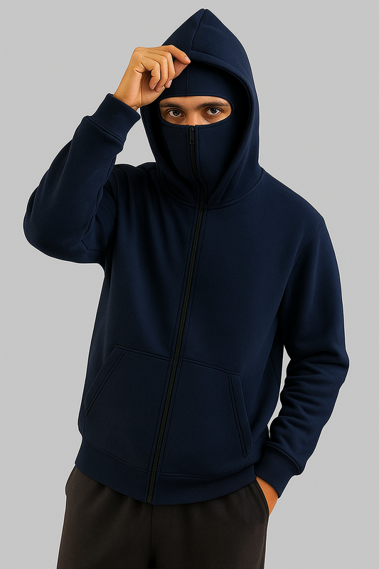 Navy Blue Balaclava Ninja Zipper Hoodie Jacket