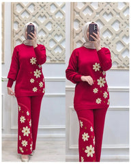 Red Sunflower Printed Fleece Co-ord Set