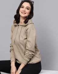 Beige Basic Kangaroo Hoodie for Women