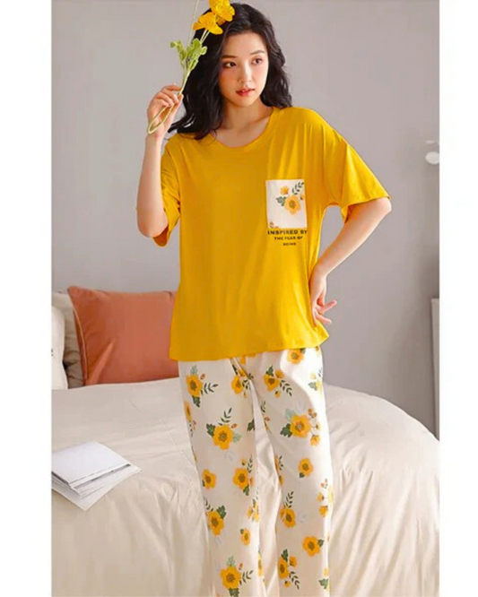 Mustard Pocket Printed Night Suit