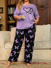 Purple Heart & Butterfly Printed Night Suit