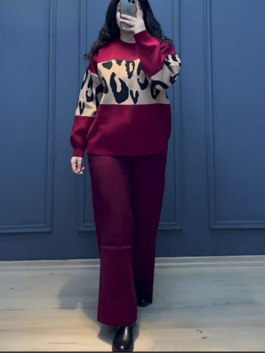 Maroon Wild Printed Fleece Co-ord Set