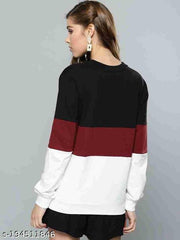 Black Maroon And White Block Sweatshirt For Women