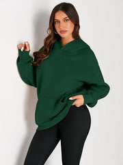 Green Basic Kangaroo Hoodie for Women