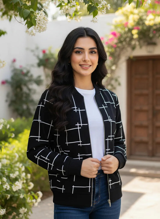 Black Printed Zipper Jacket