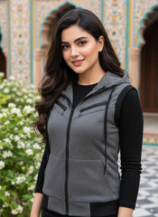 Charcoal Sleeveless Hooded Zipper