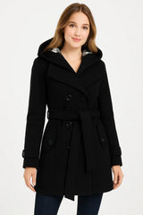 Black Women's Lace Trim Trench Coat Style Jacket