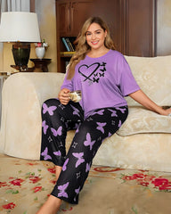 Purple Heart & Butterfly Printed Night Suit