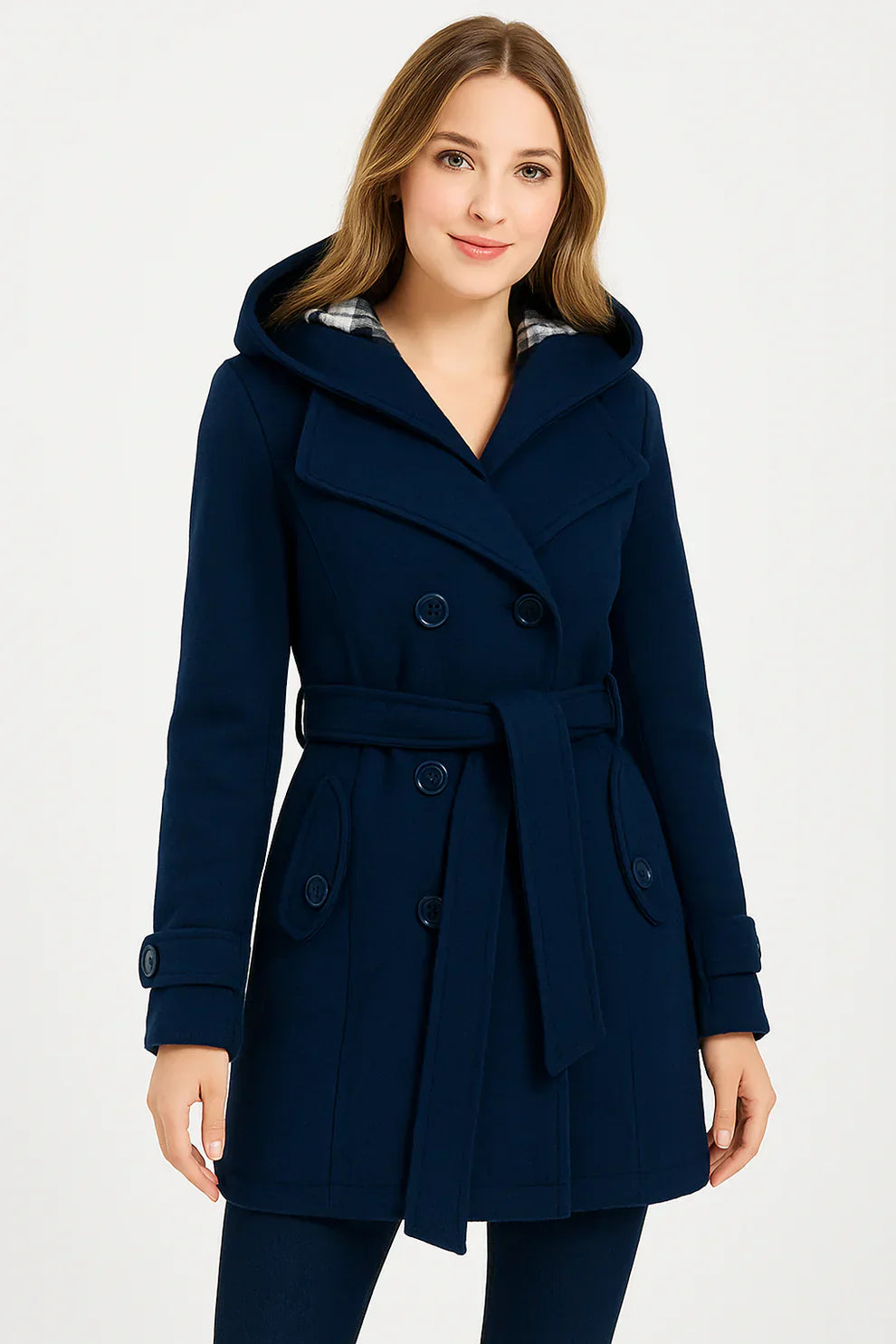 Navy Blue Women's Lace Trim Trench Coat Style Jacket