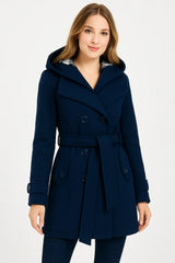 Navy Blue Women's Lace Trim Trench Coat Style Jacket