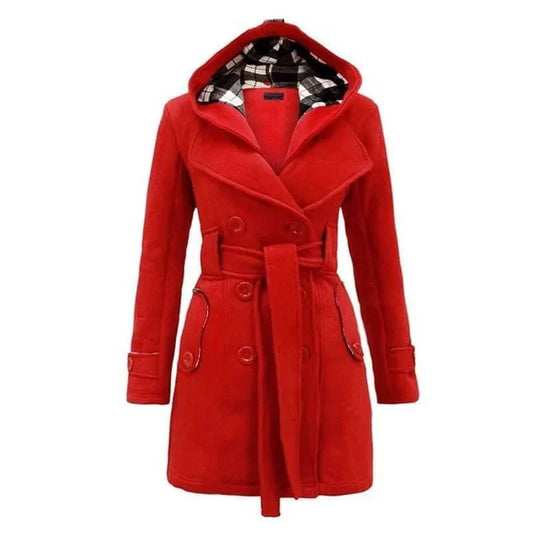 Red Women's Lace Trim Trench Coat Style Jacket