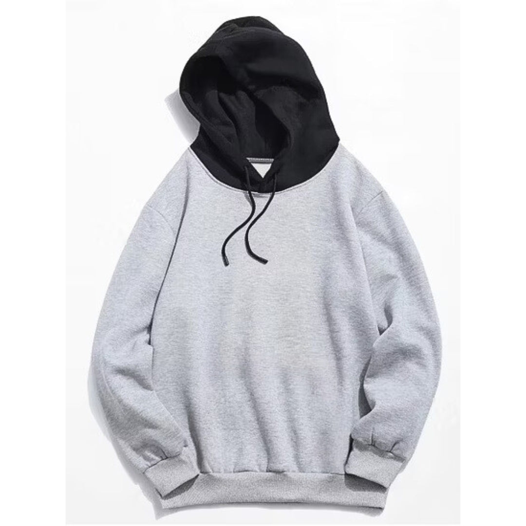 Grey With Black Basic Kangaroo Hoodie