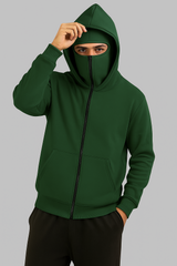 Green Balaclava Ninja Zipper Hoodie Jacket