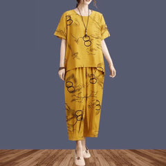 Yellow Ring Printed Capri Night Suit