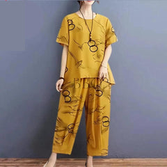 Yellow Ring Printed Capri Night Suit