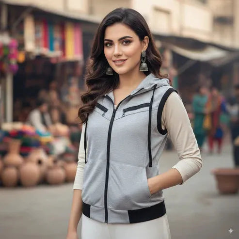 Grey Sleeveless Hooded Zipper