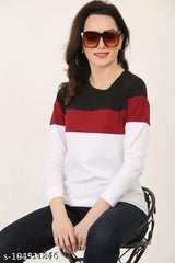 Black Maroon And White Block Sweatshirt For Women