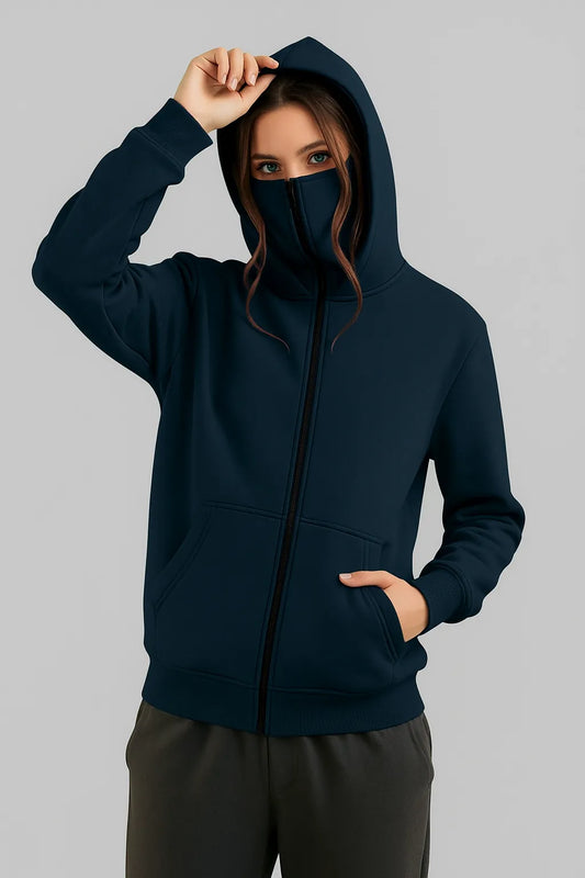 Navy Blue Balaclava Ninja Zipper Hoodie Jacket