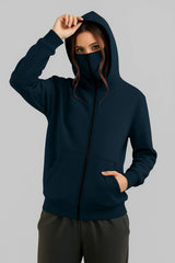 Navy Blue Balaclava Ninja Zipper Hoodie Jacket