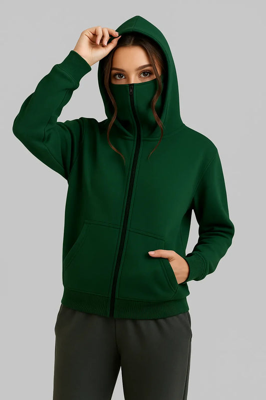 Green Balaclava Ninja Zipper Hoodie Jacket