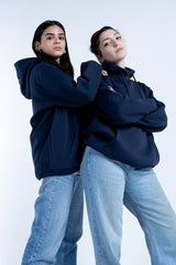 Navy Blue Basic Kangaroo Hoodie for Women