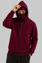 Maroon Balaclava Ninja Zipper Hoodie Jacket