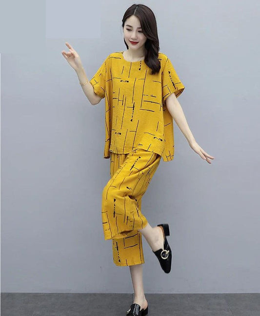 Yellow Printed Capri Night Suit