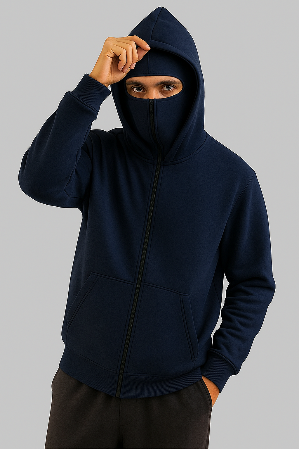 Navy Blue Balaclava Ninja Zipper Hoodie Jacket