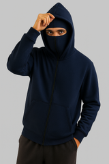 Navy Blue Balaclava Ninja Zipper Hoodie Jacket
