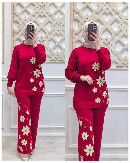 Red Sunflower Printed Fleece Co-ord Set