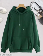 Green Basic Kangaroo Hoodie for Women